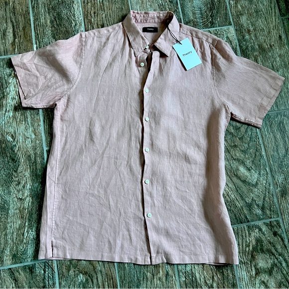 Theory Other - NWT! Theory Irving Short Sleeve 100% Linen Shirt, Men’s Size M. Blush Color